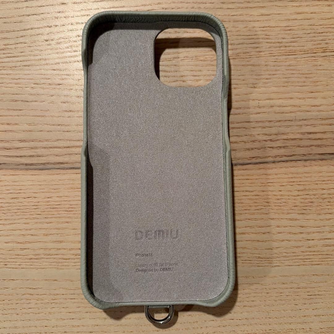 DEMU レザー iPhone15ケース チェーンストラップ付き