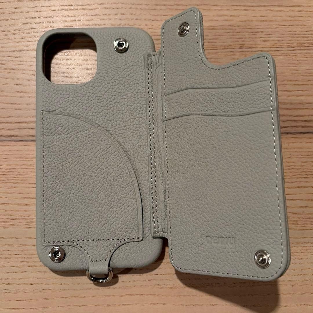 DEMU レザー iPhone15ケース チェーンストラップ付き