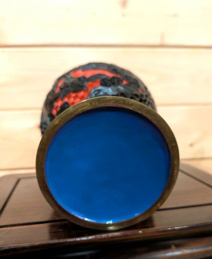 ツ*シ様 中国美術　堆黒朱　内七宝　花瓶　古美術　七宝　骨董品　花器　花瓶