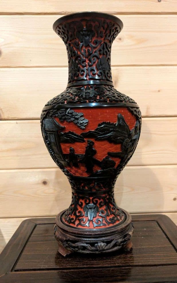 ツ*シ様 中国美術　堆黒朱　内七宝　花瓶　古美術　七宝　骨董品　花器　花瓶