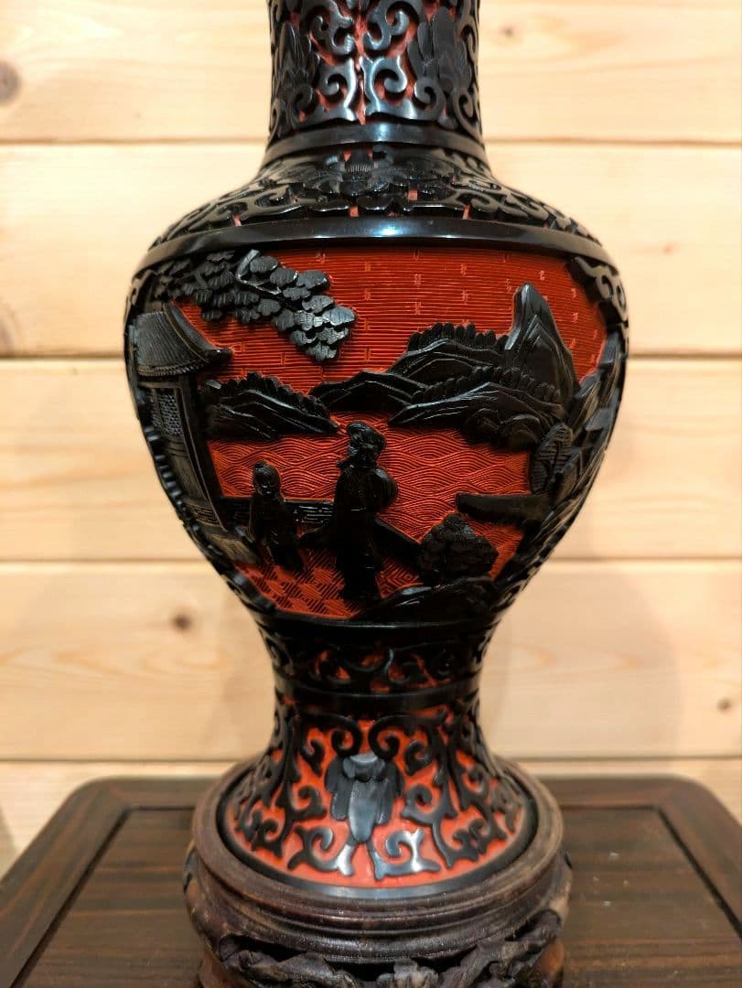 ツ*シ様 中国美術　堆黒朱　内七宝　花瓶　古美術　七宝　骨董品　花器　花瓶