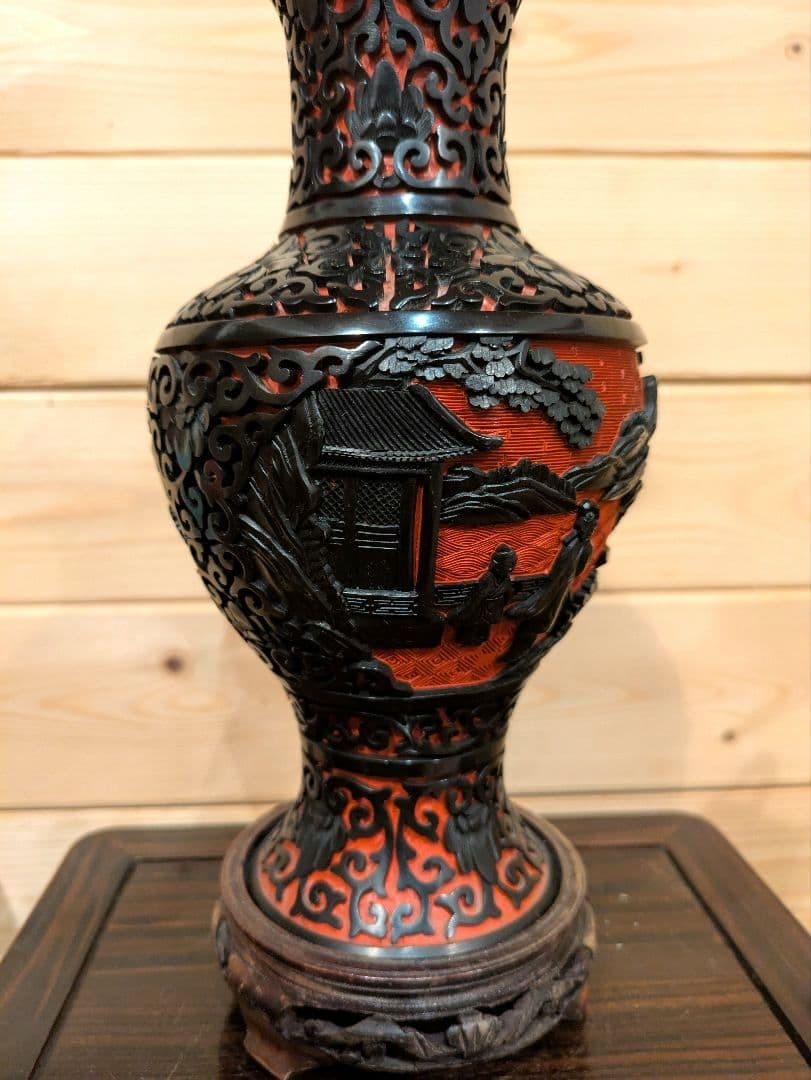 ツ*シ様 中国美術　堆黒朱　内七宝　花瓶　古美術　七宝　骨董品　花器　花瓶