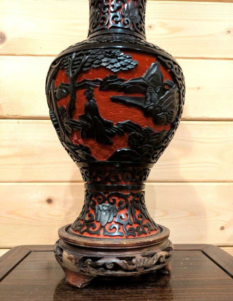 ツ*シ様 中国美術　堆黒朱　内七宝　花瓶　古美術　七宝　骨董品　花器　花瓶