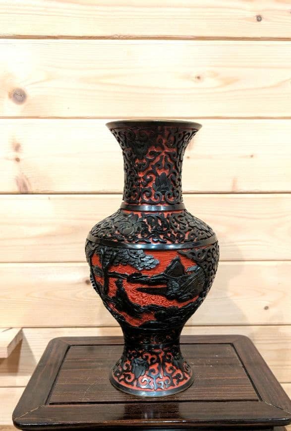 ツ*シ様 中国美術　堆黒朱　内七宝　花瓶　古美術　七宝　骨董品　花器　花瓶