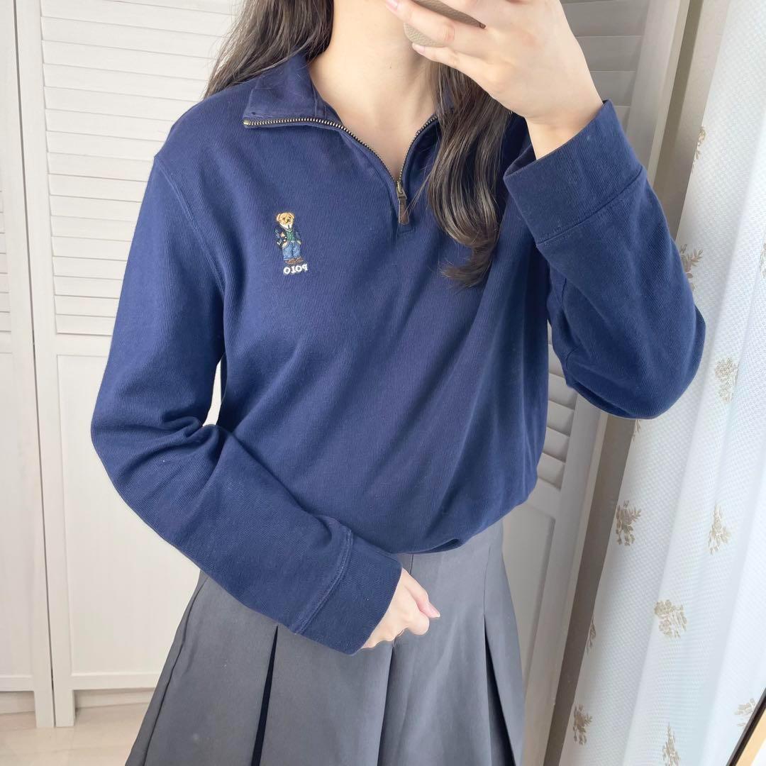 ポロラルフローレン ポロベア刺繍 ハーフジップスウェット ネイビー M相当