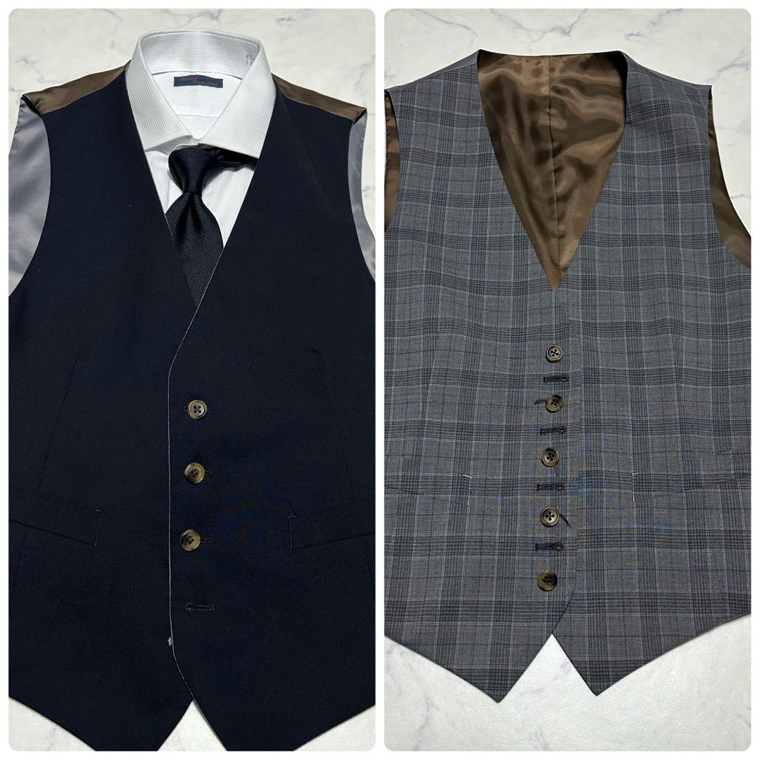 美品　24/7 3ピーススーツ　チェック　グレー　リバーシブルベスト　AB4