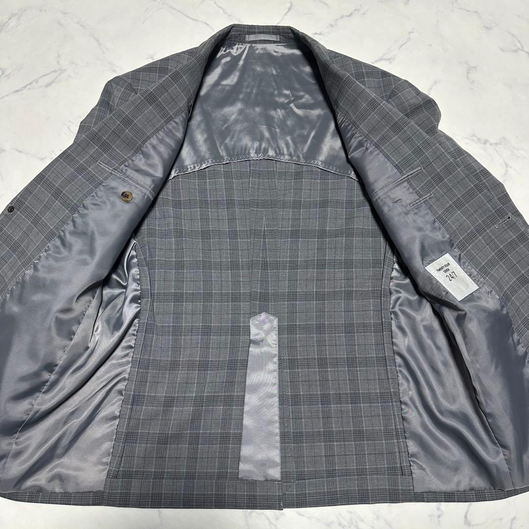 美品　24/7 3ピーススーツ　チェック　グレー　リバーシブルベスト　AB4