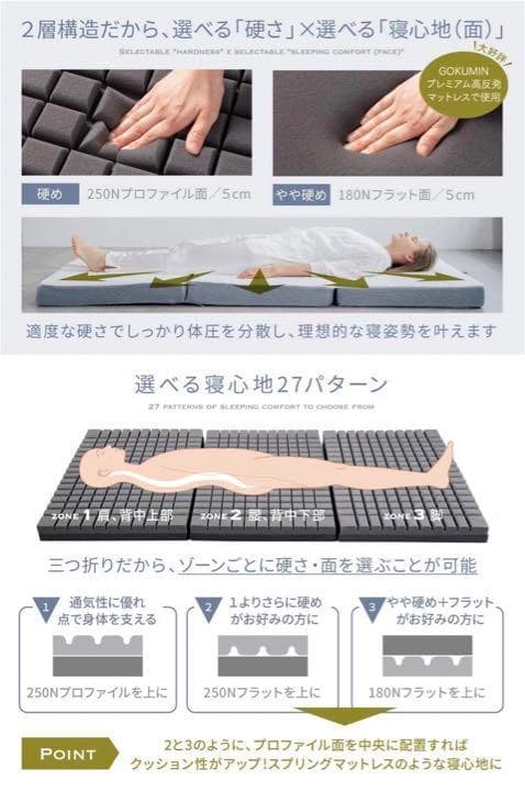 ［専用品］ゴクミン10cm厚 三つ折りプレミアムグラン マットレス シングル
