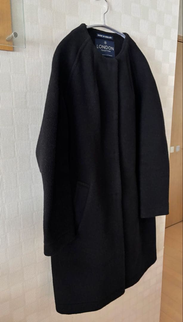 ロンドントラディション　ノーカラーウールコート　黒✖️チェック　再お値下げ