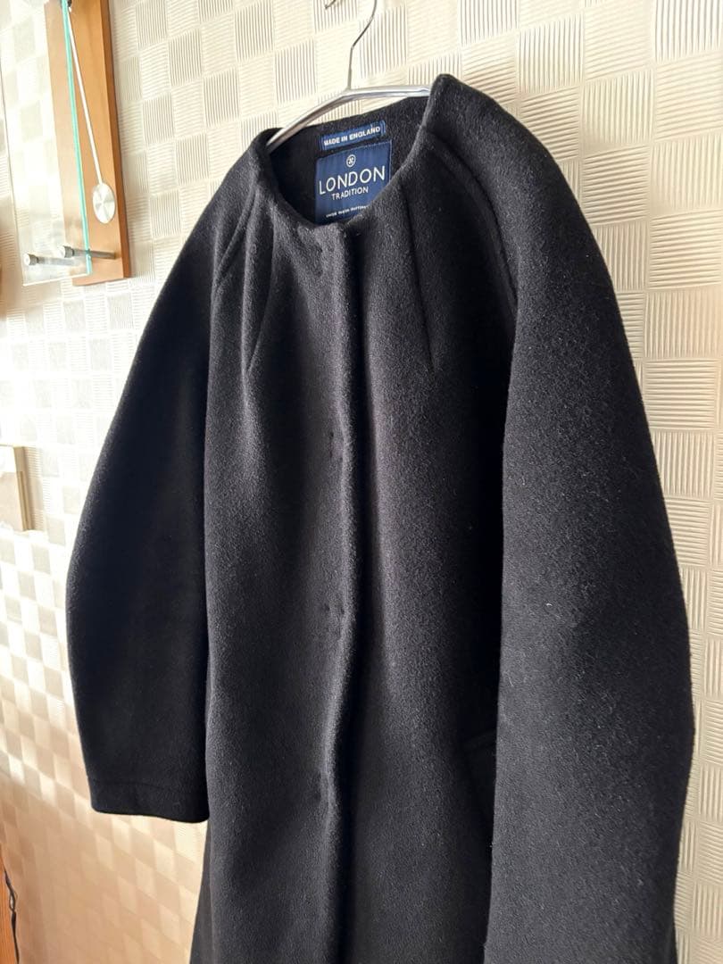 ロンドントラディション　ノーカラーウールコート　黒✖️チェック　再お値下げ