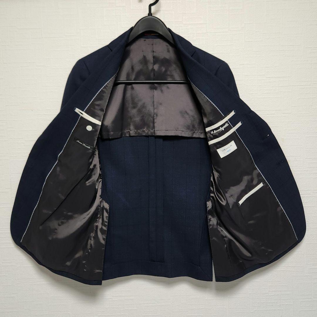 オリヒカ　メンズスーツ　スリーピース　セットアップ　濃紺ブルー　チェック