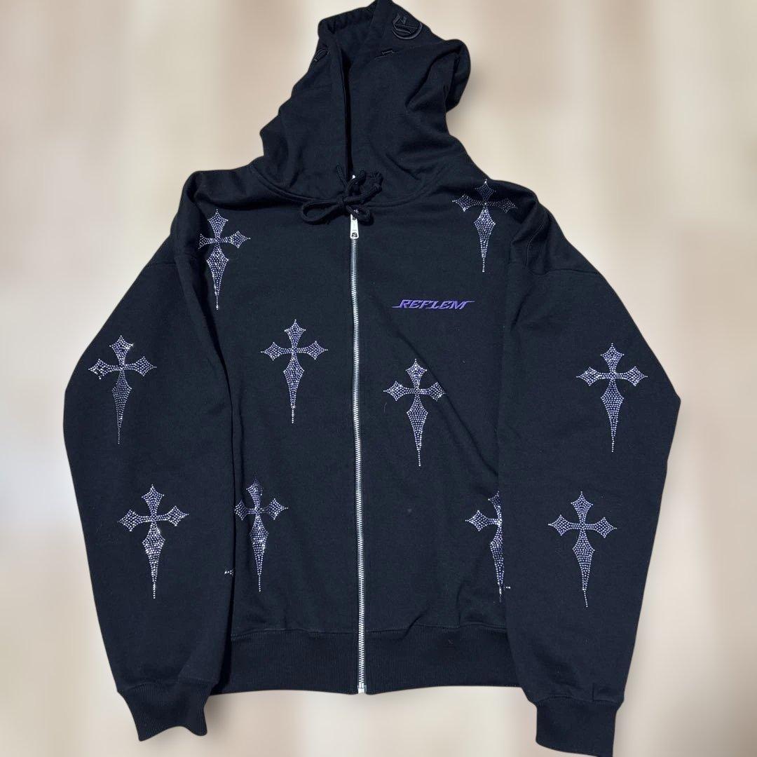 REFLEM レフレムクロス　総柄　ラインストーン　ZIPパーカー　ブラック