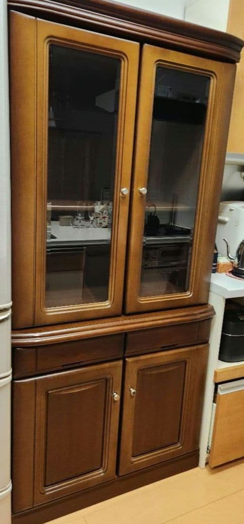 ※12/7まで【レトロ品】食器棚　キャビネット　アンティーク　ガラス扉付