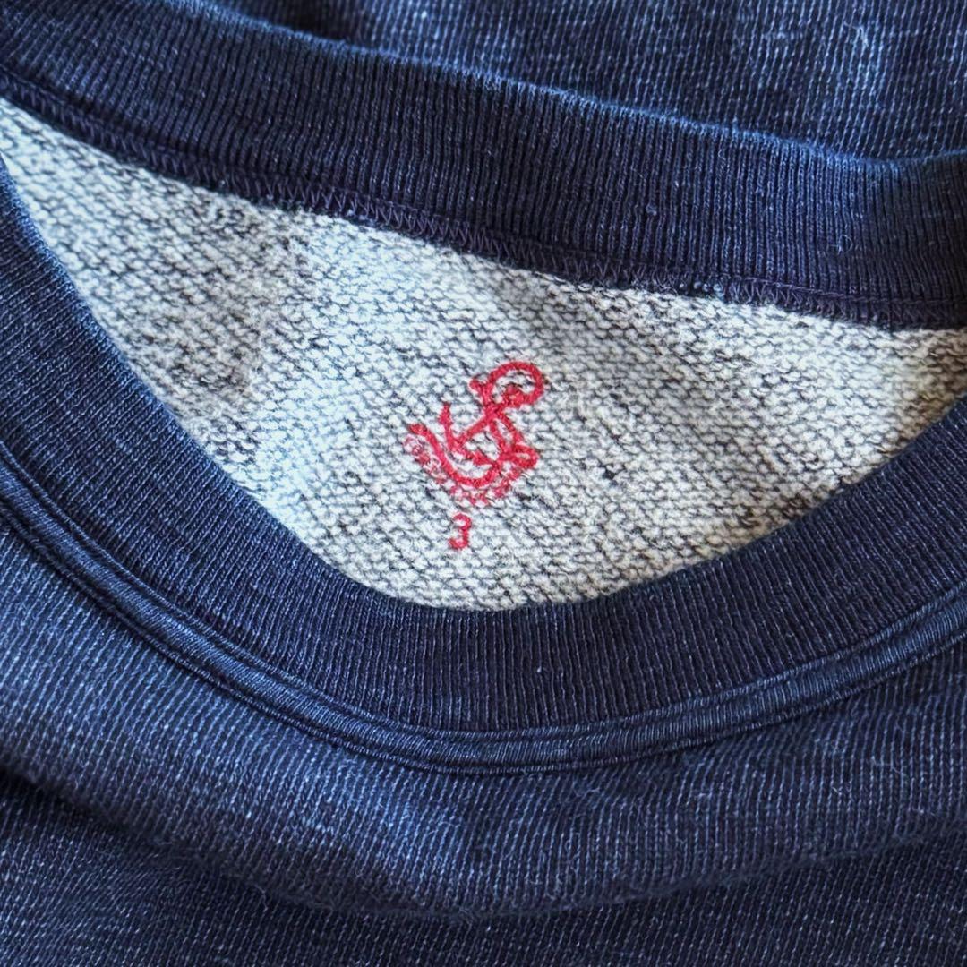45rpm 45R クルーネックスウェット インディゴブルー 3 藍染め　R刺繍
