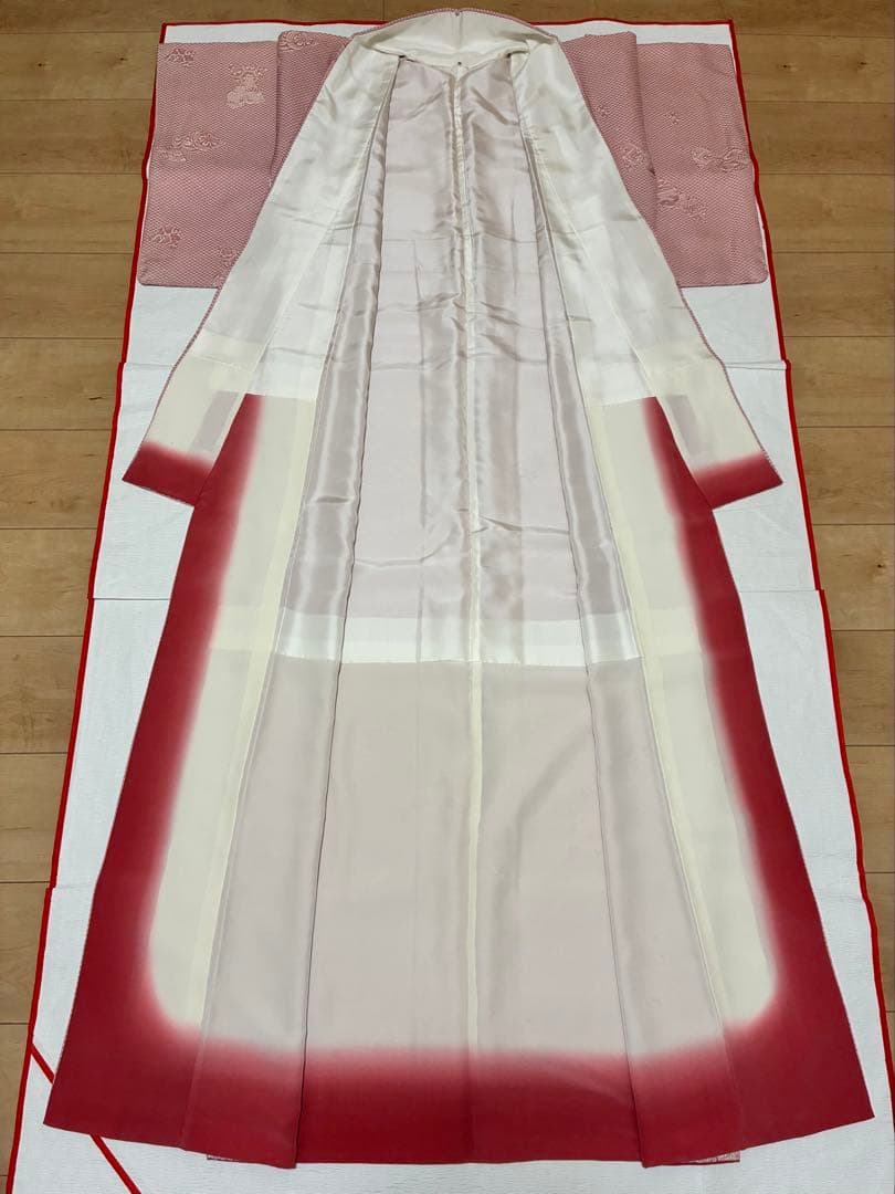 袷　御召し　鹿子地紋飛び柄　裄67cm 正絹