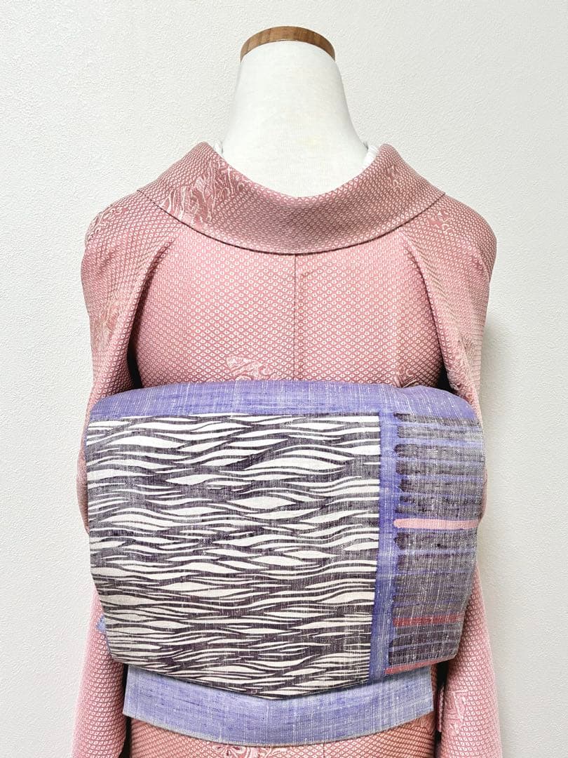 袷　御召し　鹿子地紋飛び柄　裄67cm 正絹