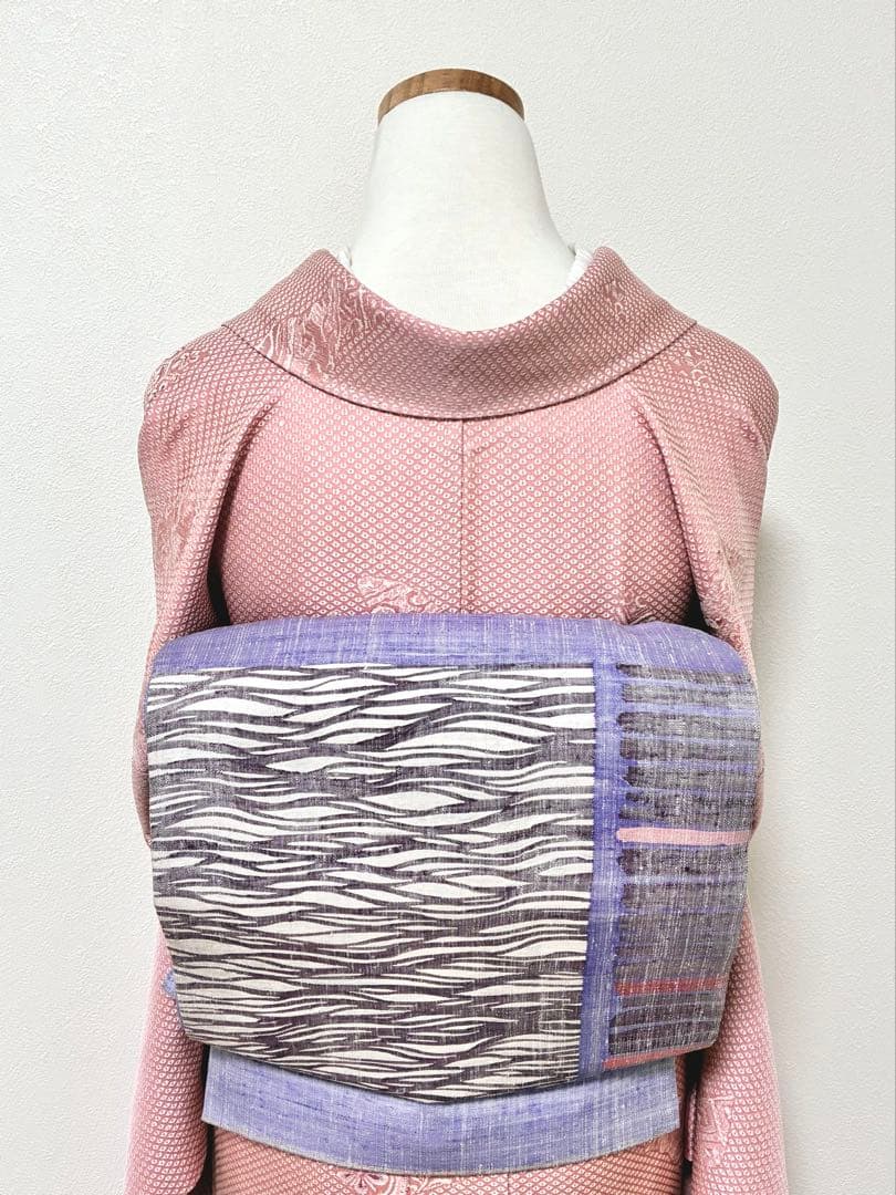 袷　御召し　鹿子地紋飛び柄　裄67cm 正絹