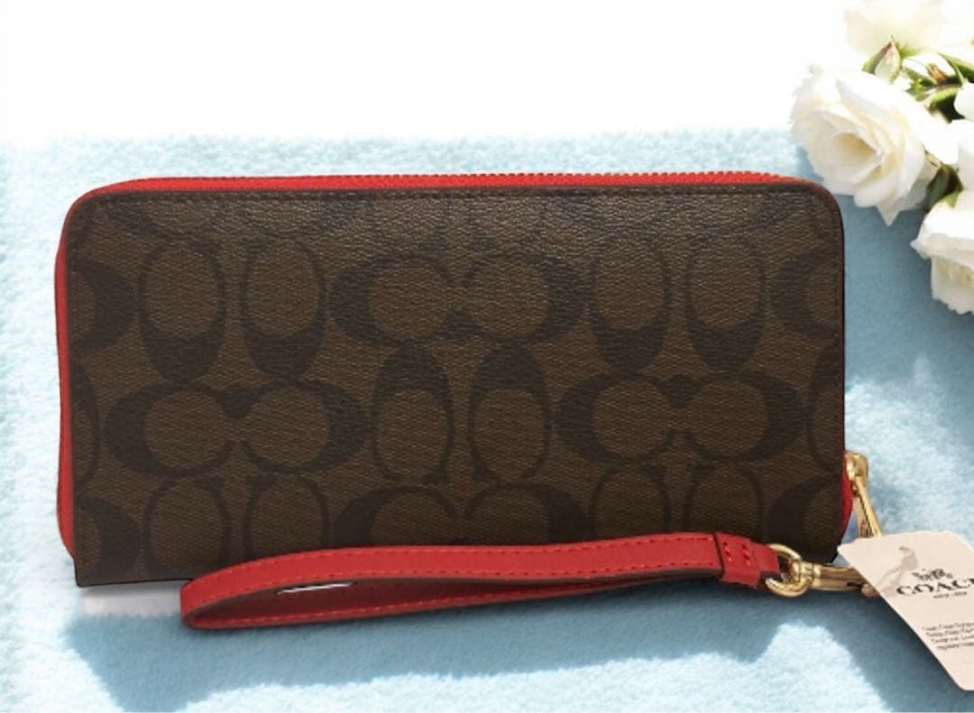 COACH 長財布ブラウン/レッド新品
