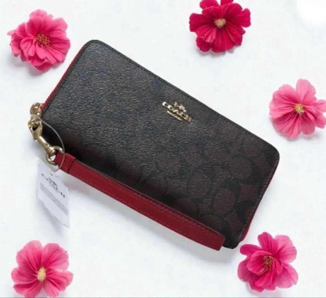 COACH 長財布ブラウン/レッド新品