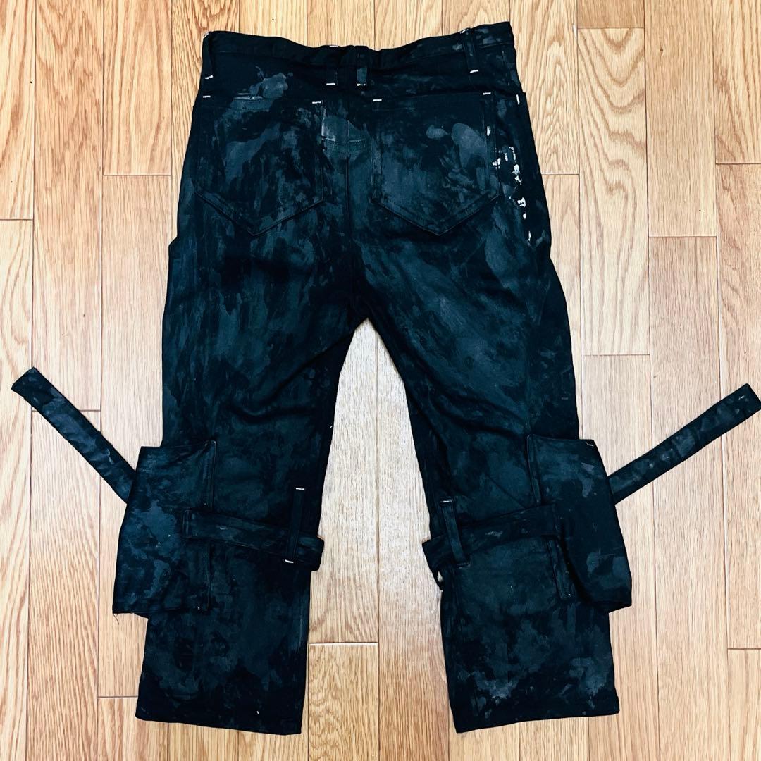 h.NAOTO ベルト付 ムラ染ペイント クロップドパンツ Y2K パンク