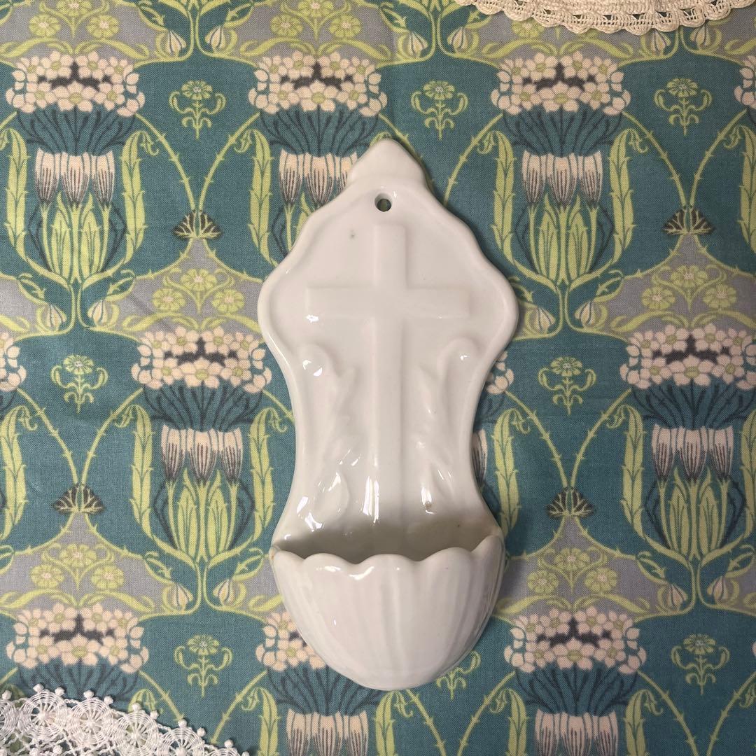 クロス 聖水盤 ベニティエ 陶器 フランスアンティーク