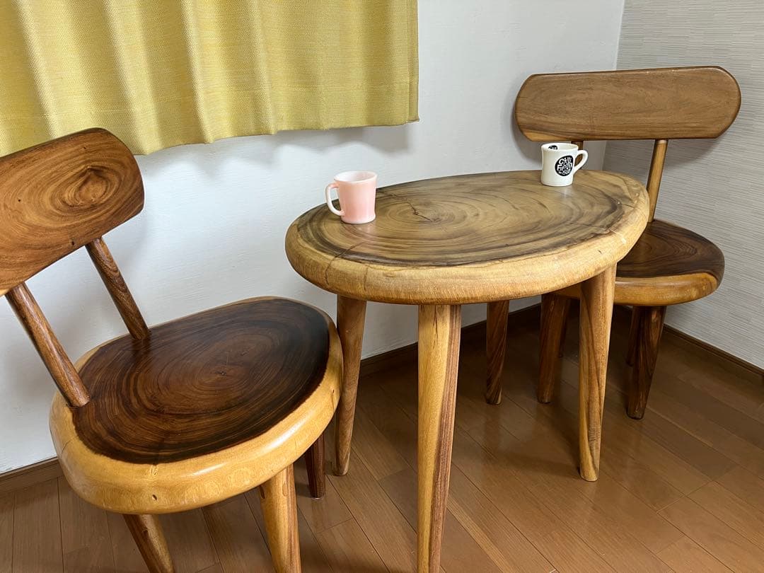 【東京都世田谷区手渡】 伊豆大工市場13万円以上 一枚板テーブル椅子2脚セット