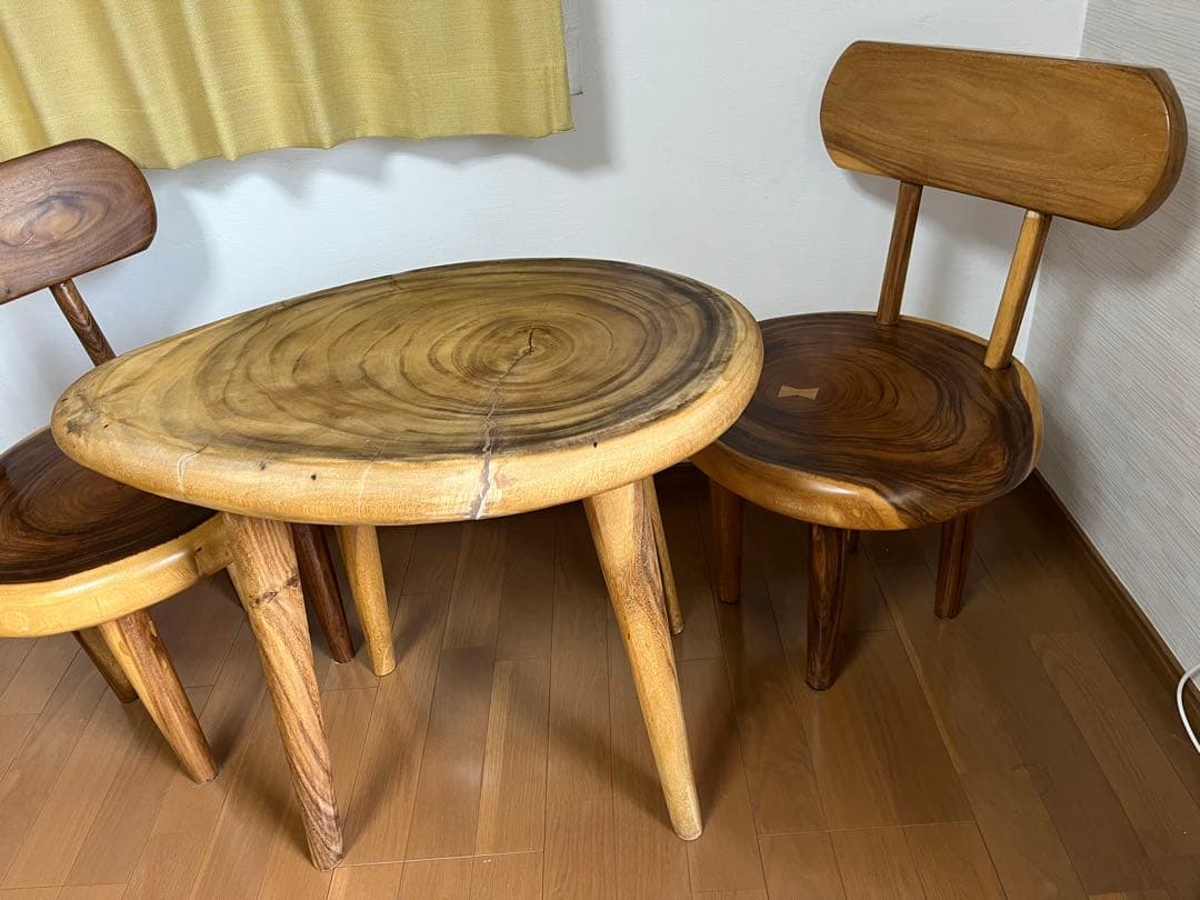 【東京都世田谷区手渡】 伊豆大工市場13万円以上 一枚板テーブル椅子2脚セット