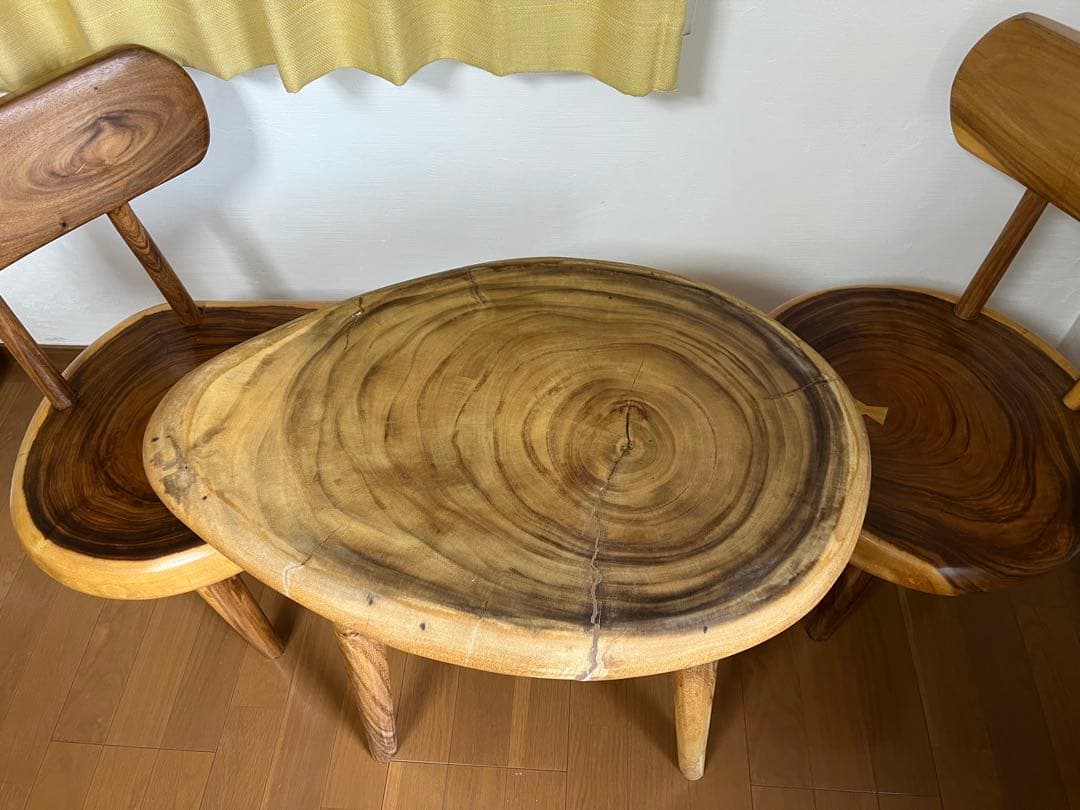 【東京都世田谷区手渡】 伊豆大工市場13万円以上 一枚板テーブル椅子2脚セット