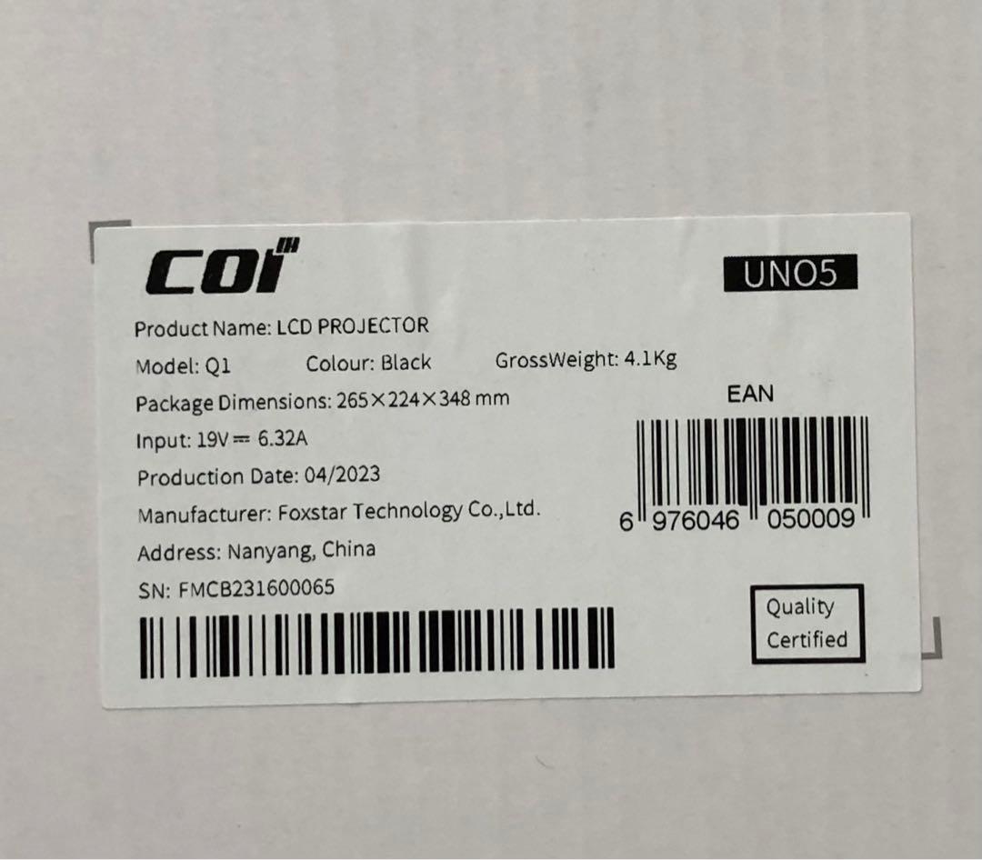 COI-UNO5プロジェクター 800ANSI Netflix認定【ブラック】