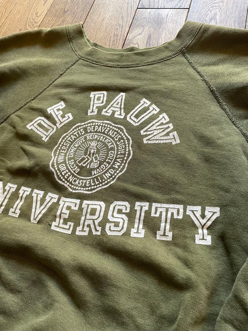 スウェット　60s カーキ　オリーブグリーン　ヴィンテージ ラバープリント