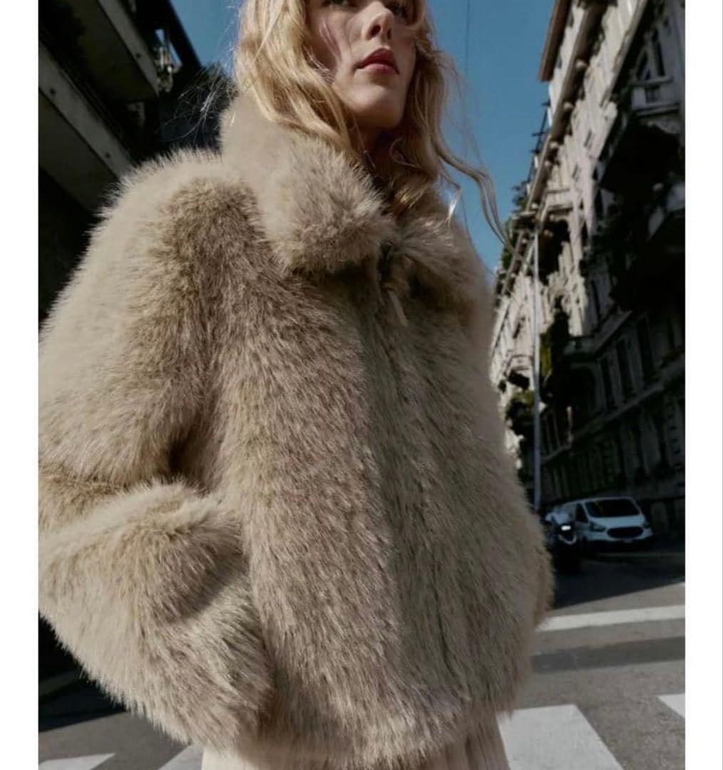 ZARA ダブルフェイス フェイクファージャケット S モールグレー