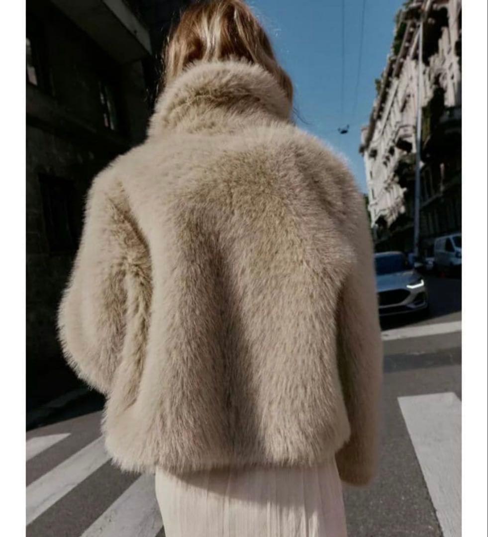 ZARA ダブルフェイス フェイクファージャケット S モールグレー