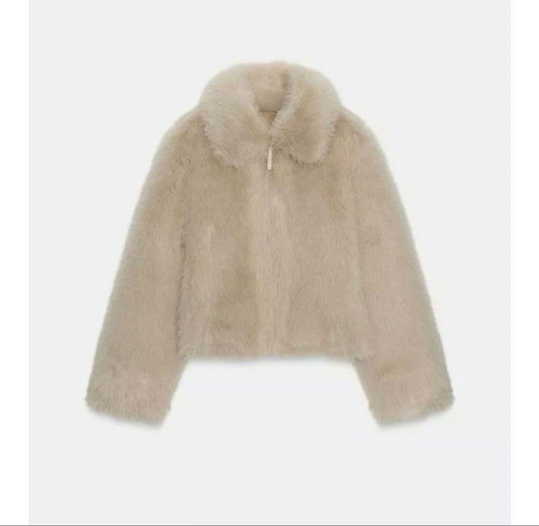 ZARA ダブルフェイス フェイクファージャケット S モールグレー