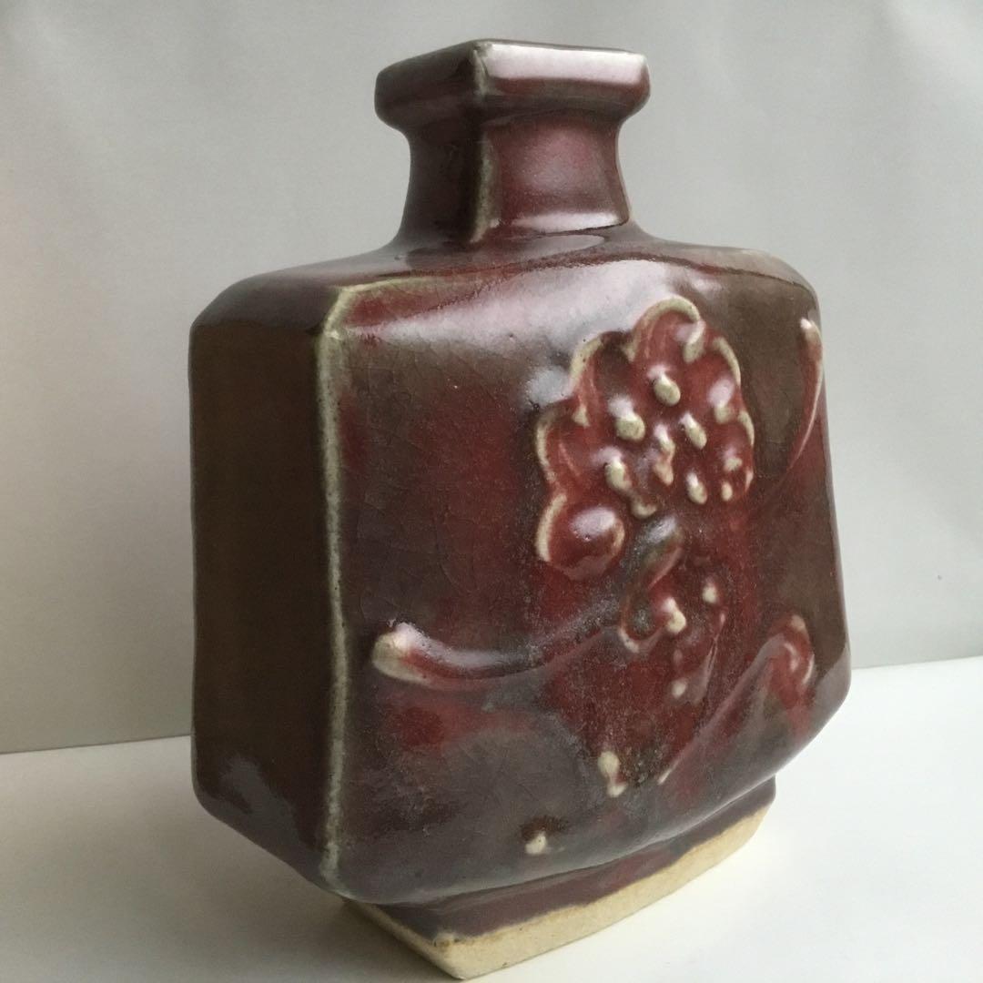 花瓶　椋木英三【師:河井寛次郎】 辰砂扁壷　供箱　未使用