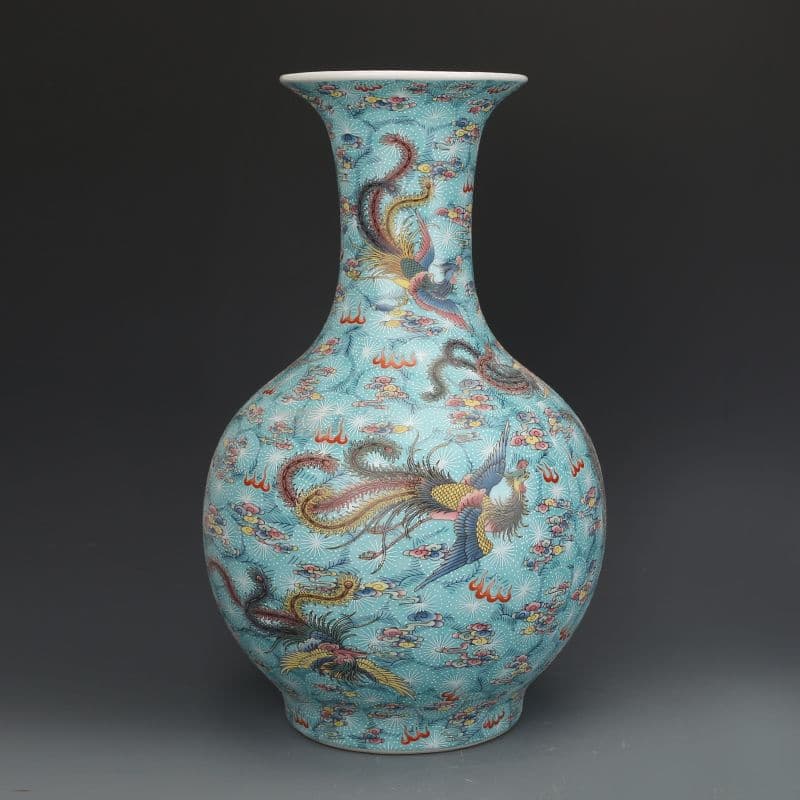 清雍正琺瑯彩鳳紋帯夜光賞瓶 景徳鎮 陶磁器 装飾品 現代工芸品 美術品 置物