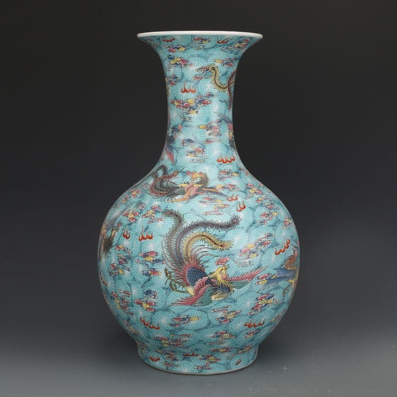 清雍正琺瑯彩鳳紋帯夜光賞瓶 景徳鎮 陶磁器 装飾品 現代工芸品 美術品 置物