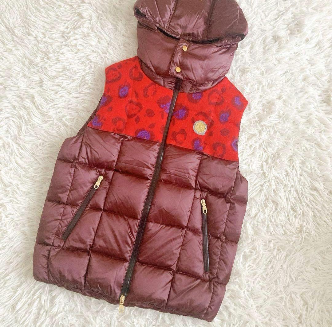 美品　マークアンドロナ　2way ダウンベスト　レッド×ブラウン