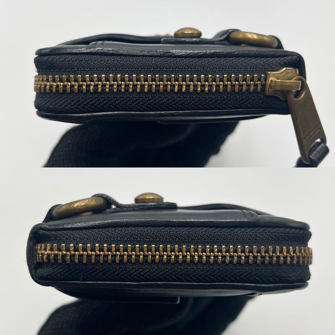 希少 バーバリーブルーレーベル 長財布 ラウンドジップ ブラック 金具ロゴ