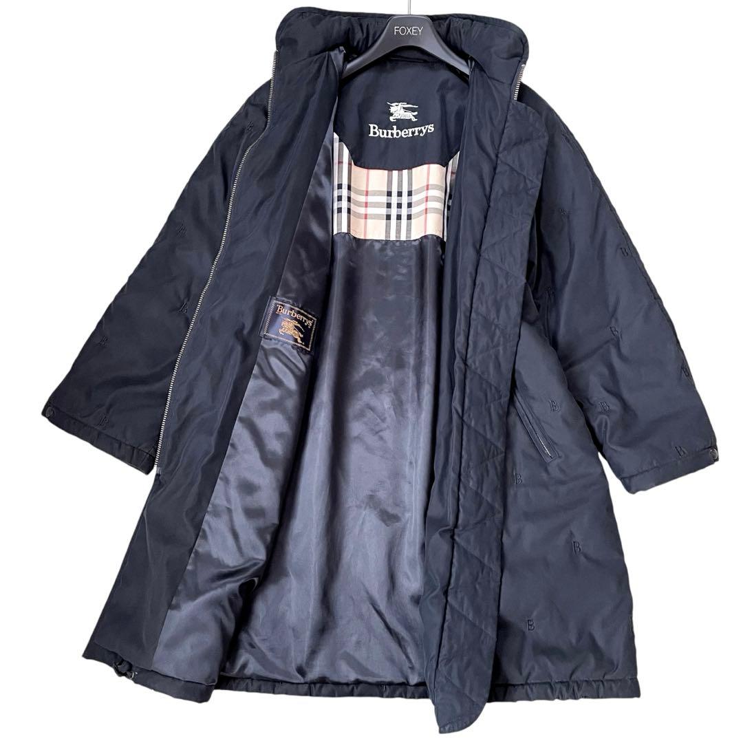 希少✨バーバリー　モッズコート　Bロゴ　B金具　ノバチェック　フード収納可能　黒