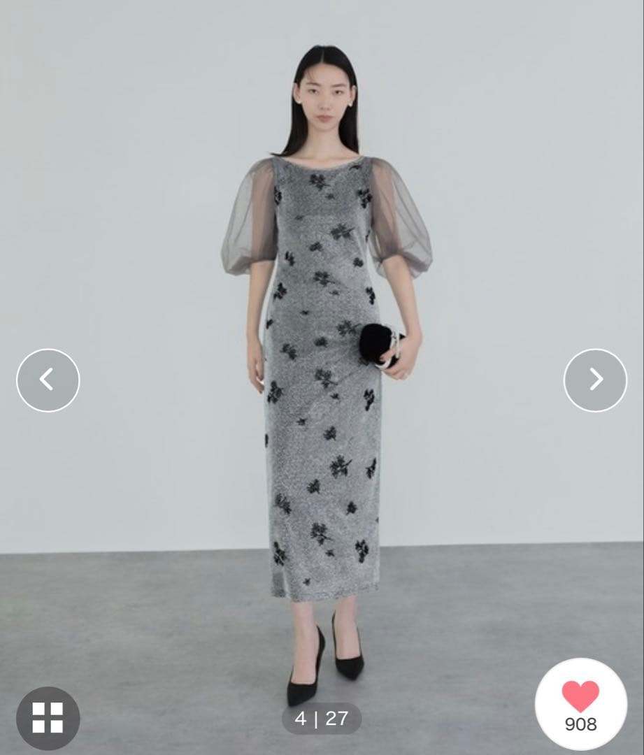 Leja シアーパフスリーブ パーティードレス