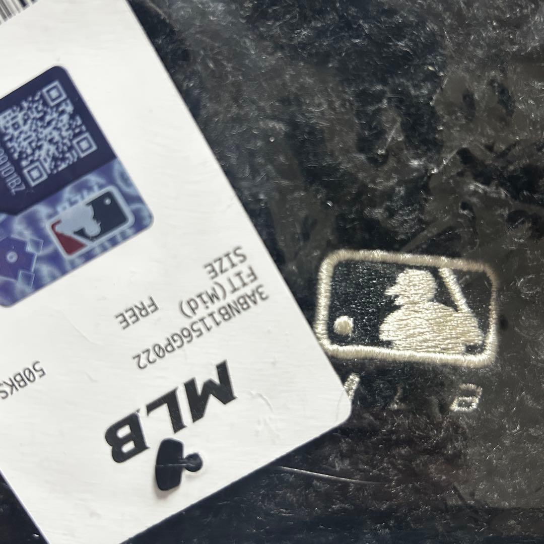 猫耳 MLBニット帽 ビーニー カリナ着用 韓国限定 NYヤンキースロゴ 黒