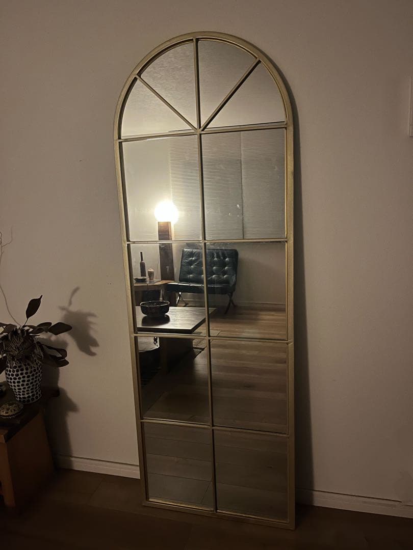 【最終値下げ】窓アーチ型 全身鏡　ウォールミラー　壁掛け鏡 姿見2wayゴールド