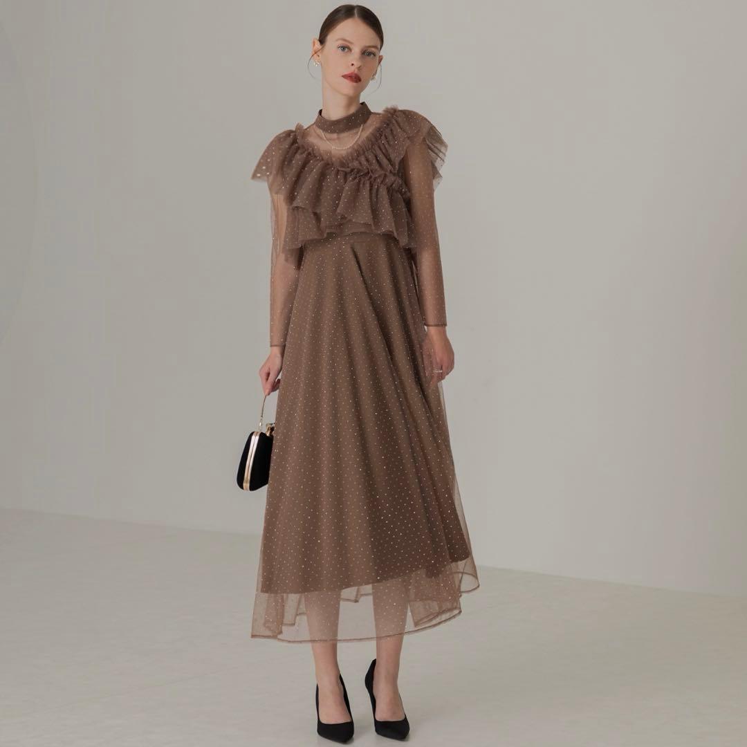 【LEJA】2wayドットストーンギャザーチュールAラインドレス 2点セット