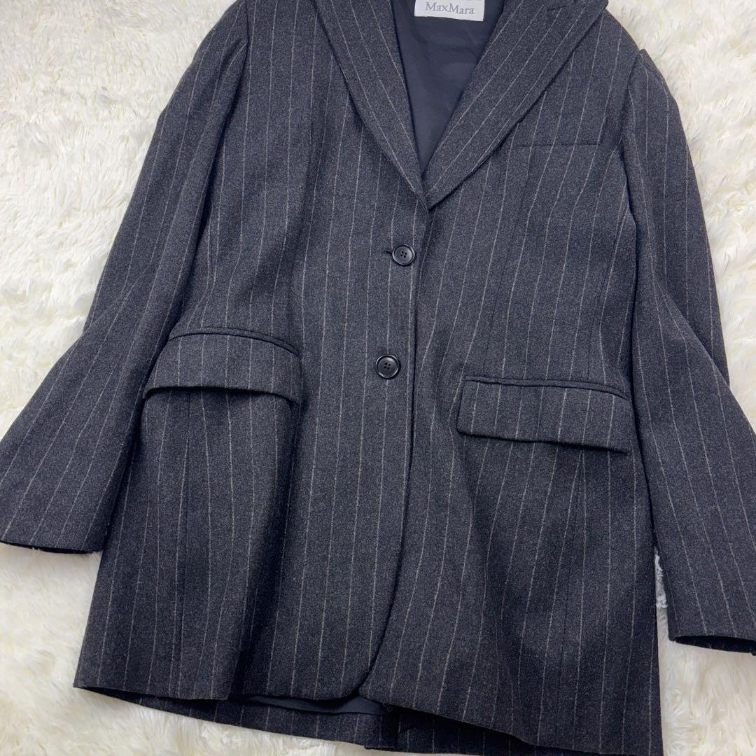 大きいサイズ 42◆美品◆白タグ MaxMara ストライプ ジャケット