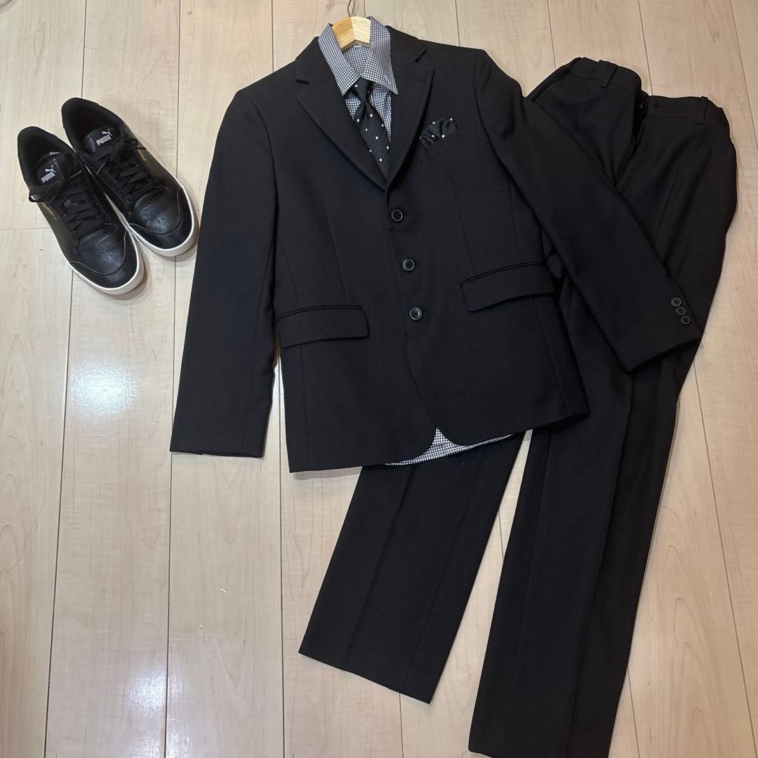 スーツ　フォーマル 卒業式 セット男子160黒 ストライプ