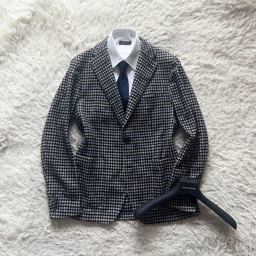 <美品>TAGLIATORE 新ロゴ チェック ツイード ジャケット サイズ48