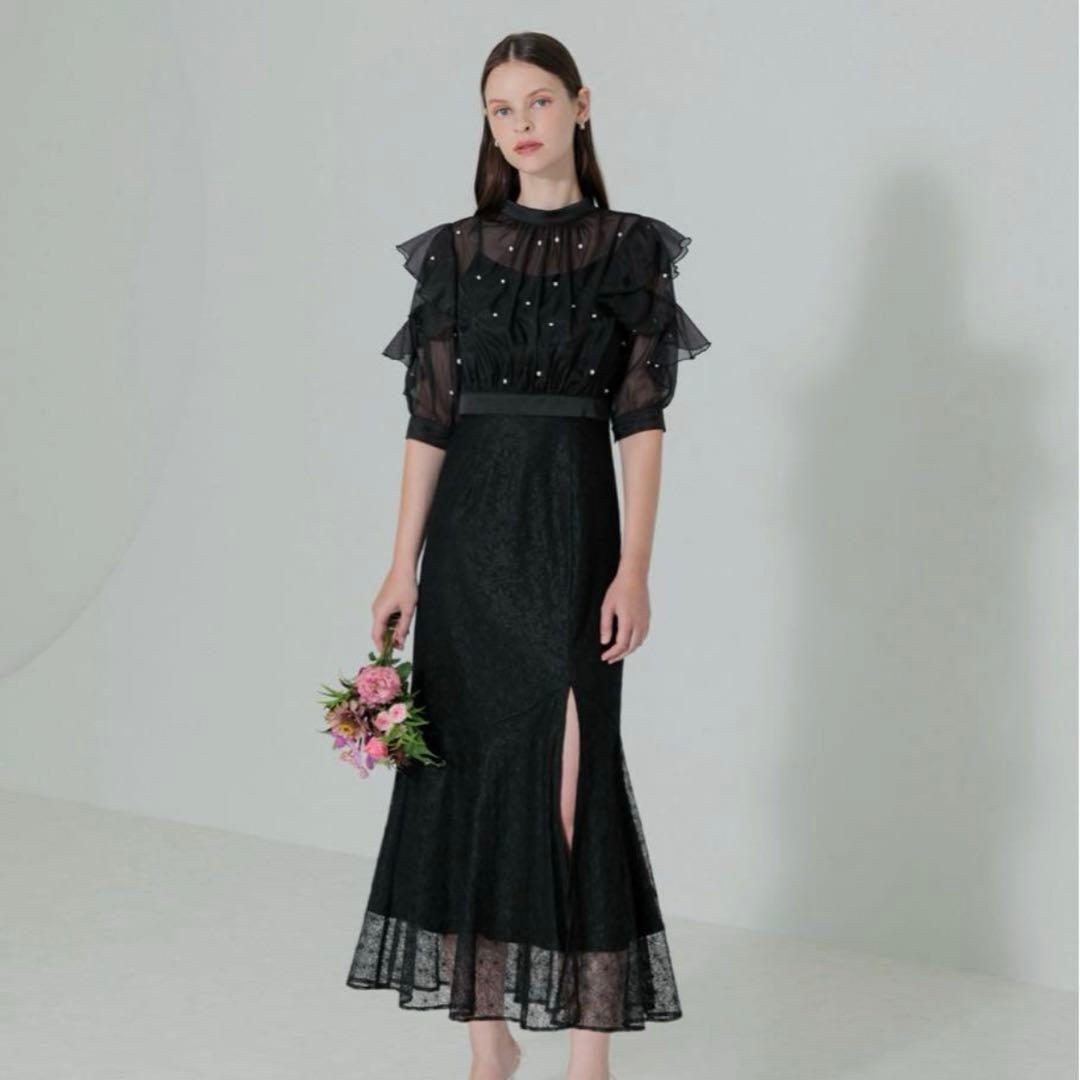 萌*香様 【LEJA】2WAYパール付きシアーレースバックリボンボレロスリットキ