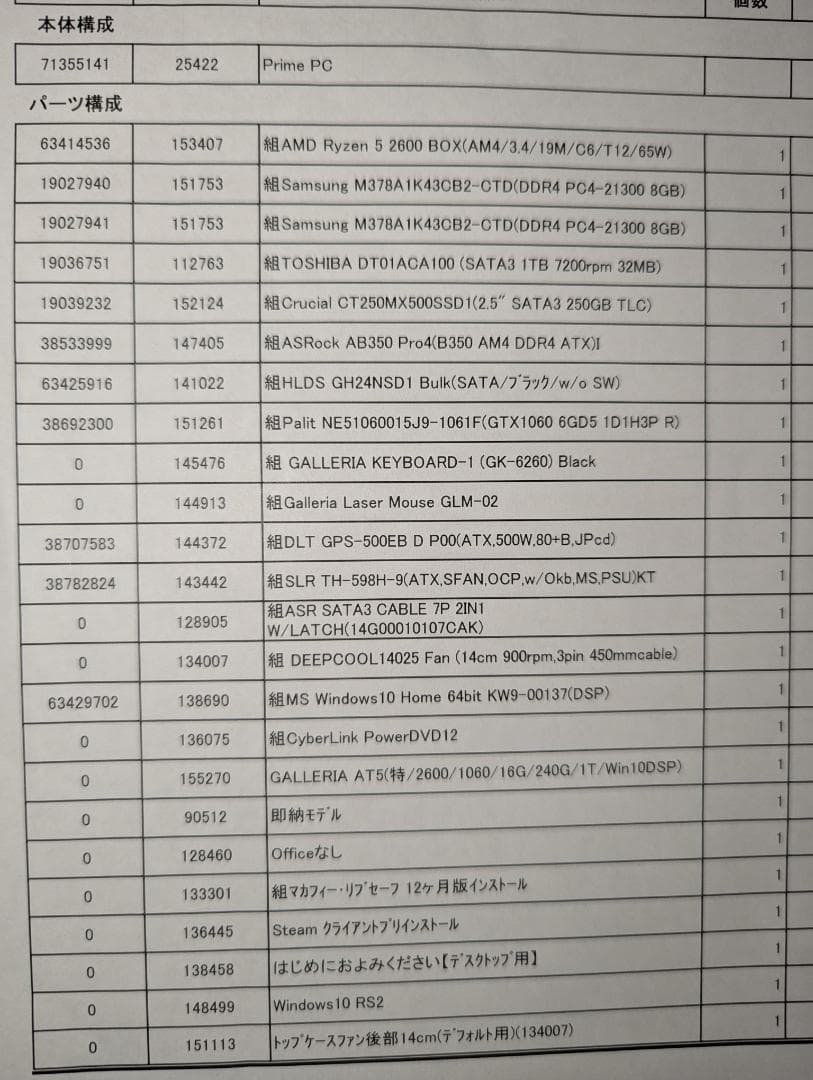 GALLERIAデスクトップパソコン メモリ16GB GTX1060(6GB)