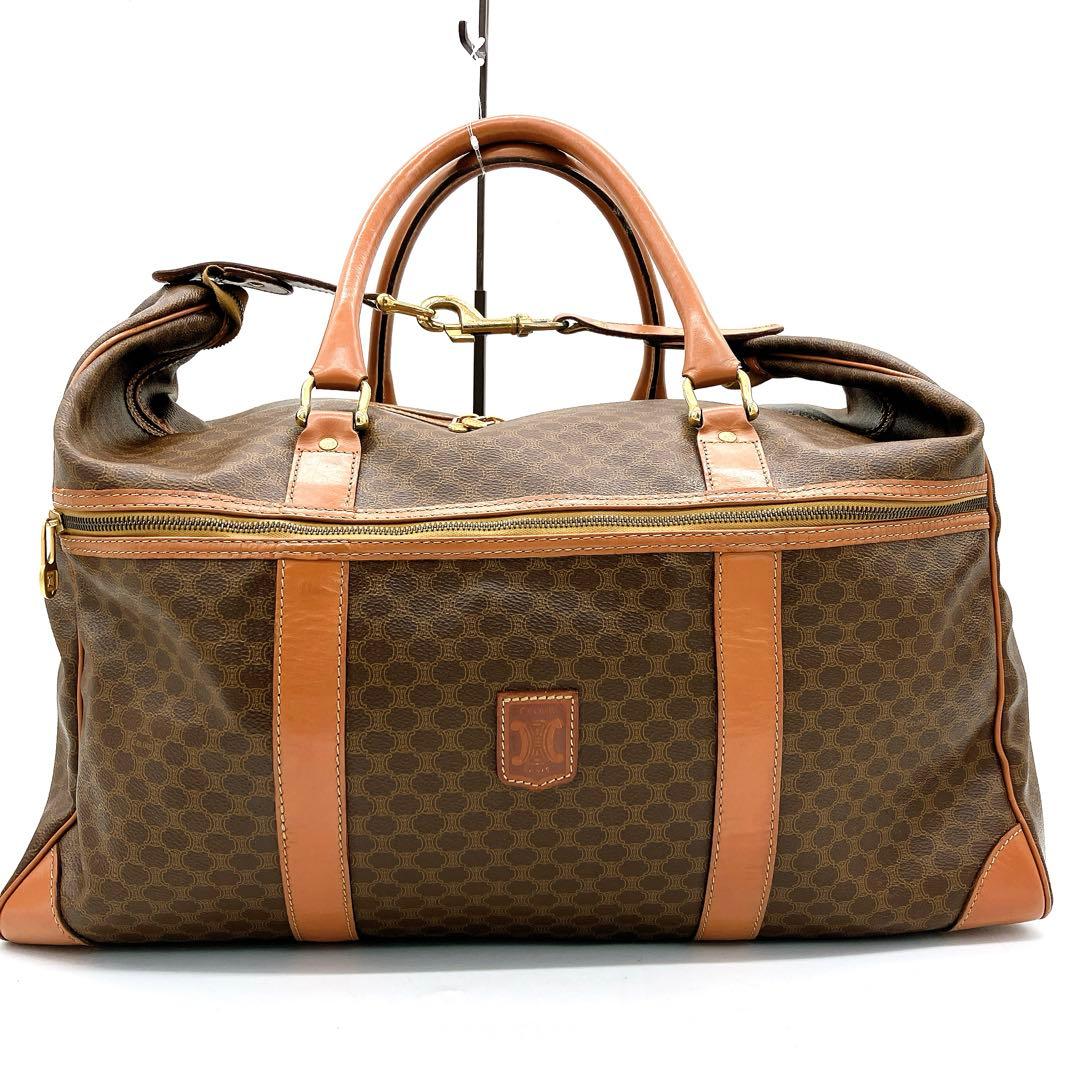 【CELINE】ボストンバッグ　ゴールド金具　マカダム柄　PVC ブラウン