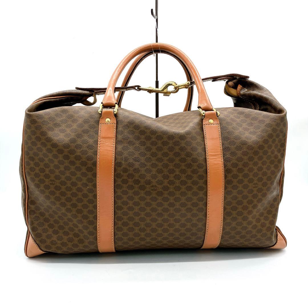 【CELINE】ボストンバッグ　ゴールド金具　マカダム柄　PVC ブラウン